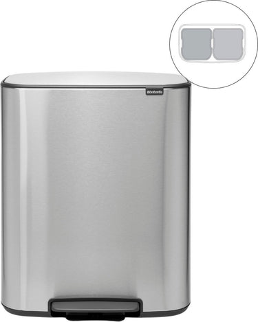Brabantia bo prullenbak - 2 x 30 liter - afvalscheiding - matt steel fingerprint proof