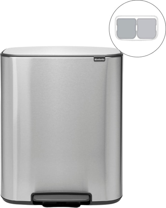 Brabantia bo prullenbak - 2 x 30 liter - afvalscheiding - matt steel fingerprint proof