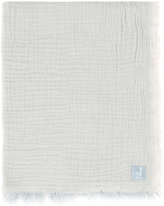 Jollein deken wieg jersey 75x100cm - fringe stripe sea green ivory - gots
