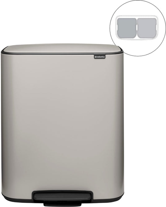 Brabantia bo prullenbak - 2 x 30 liter - afvalscheiding - soft grey