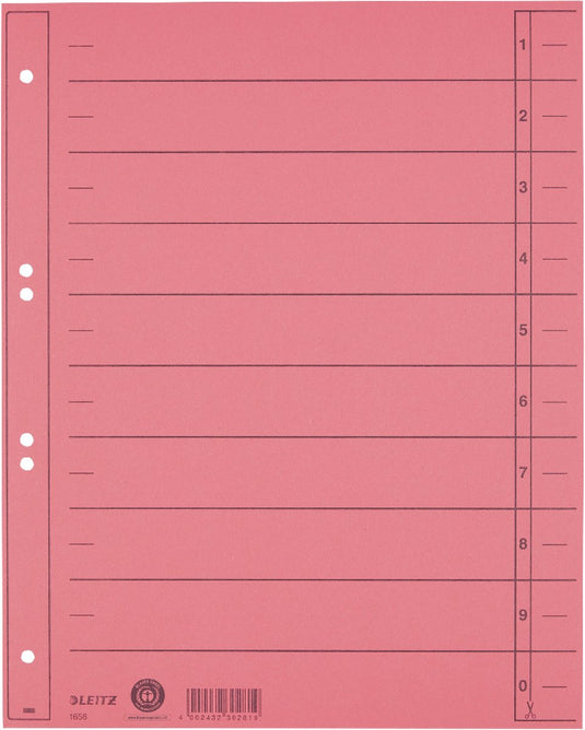 Leitz staffeltabblad karton - beschrijfbare tabs, 2 4-rings - voor ordners en ringbanden - rood