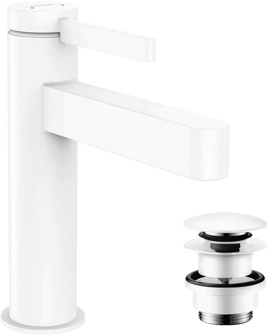 Hansgrohe finoris - wastafelmengkraan - ééngreeps bediening - met afvoerplug - 110mm - mat wit