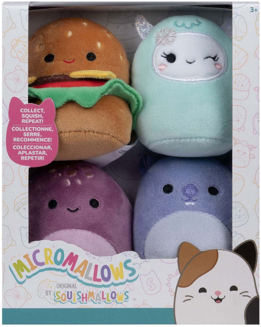 Squishmallows knuffel pluche micromallows - carl, yollie, javari, tudor, 4-pack