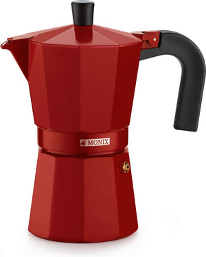 Monix fresa | italiaans aluminium koffiezetapparaat, 6 kopjes, aardbeikleur, geschikt voor alle soorten werkbladen, behalve inductie