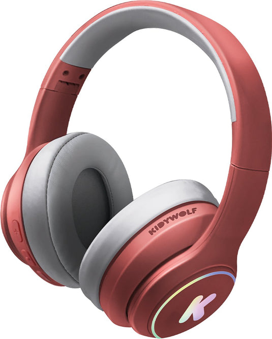 Kidywolf k-ears bluetooth kinderkoptelefoon rood – 85db volume limiet, draadloos opvouwbaar, led