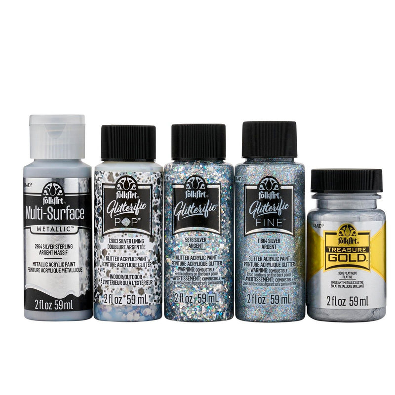 Load image into Gallery viewer, Folkart • acrylic paint color kit best silver metallic 5pcs

