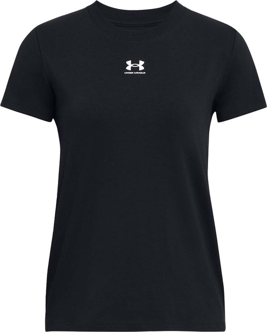Under armour ua rival core ss-blk dames sportshirt - zwart - wit
