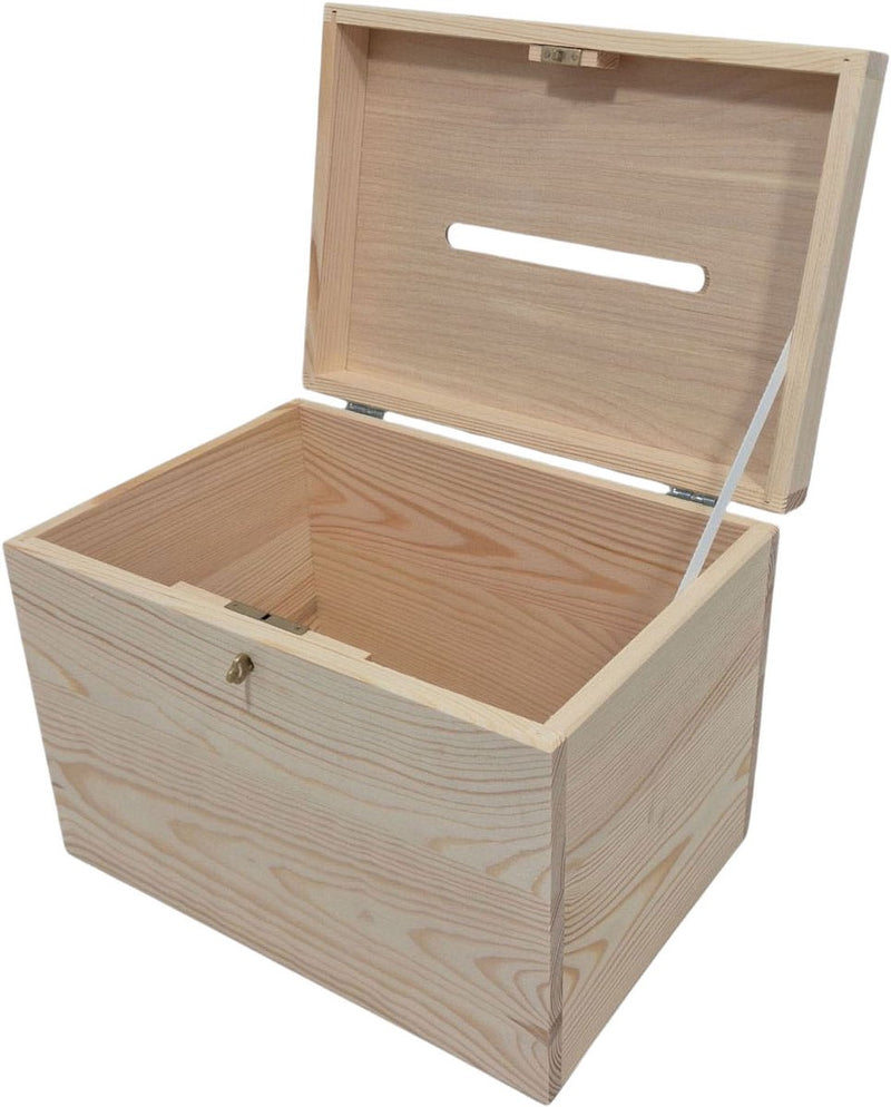Afbeelding laden in galerijviewer, Playwood houten enveloppenkist opbergdoos grenen met sleuf 29x22x20 cm.
