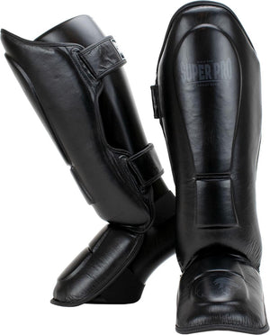 Super pro combat gear lederen scheenbeschermer guardian zwart medium