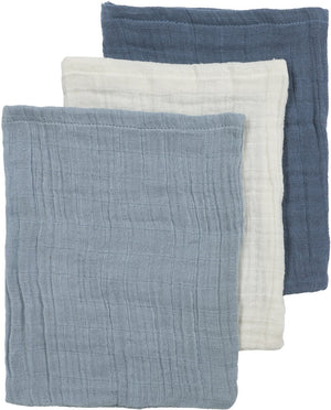 Meyco baby uni pre-washed hydrofiele washandjes - pre-washed hydrofiel - natural jeans blue indigo - 20x17cm - 3-pack