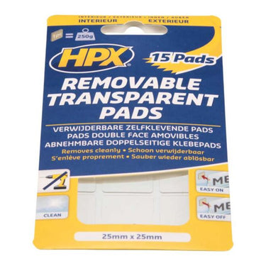 Hpx producten dubbelz verwijderbare transp pads 15 stuks 25mm x 25mm tr