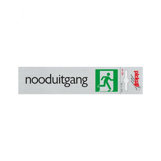 Bord alu-look nooduitgang - 165x44 mm zelfklevend.