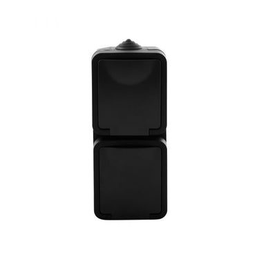 Q-link - wandcontactdoos - buitenstopcontact - opbouw - verticaal - dubbel stopcontact - spatwaterdicht ip54 - randaarde - kinderbeveiliging - mat zwart