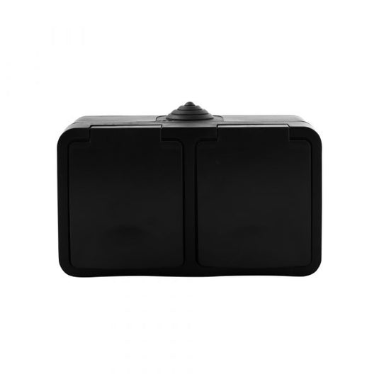 Q-link contactdoos opbouw - 2-voudig - horizontaal - zwart