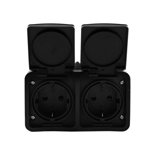 Q-link contactdoos opbouw - 2-voudig - horizontaal - zwart
