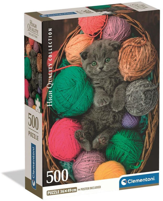 Clementoni legpuzzel fluffy kitten - puzzel 500 stukjes katten - high quality collection - compact box - puzzels en legpuzzels voor volwassenen