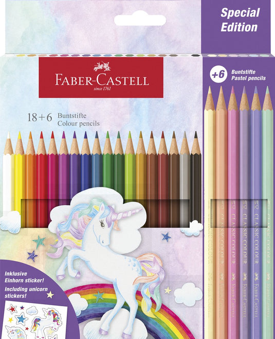 Faber-castell kleurpotlood - unicorn - zeskantig - 24 stuks in karton etui - fc-111221