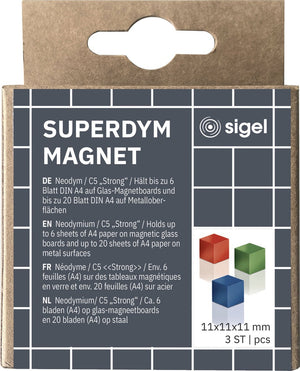 Sigel magneten - voor glasbord - c5 sterk - 11x11x11mm - blauw, rood, groen - si-ba725