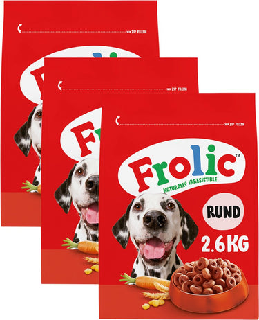 Frolic hondenbrokken - compleet droogvoer - rund, worteltjes granen - 3x2.6 kg