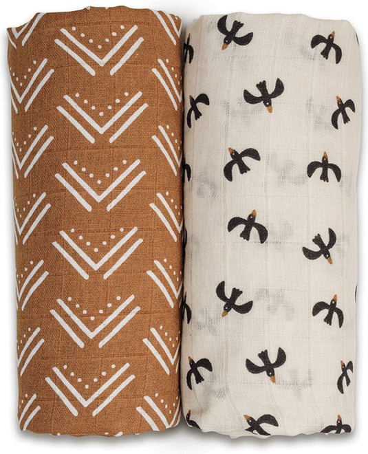 Lulujo swaddle 100x100 2-pack - black birds mudcloth