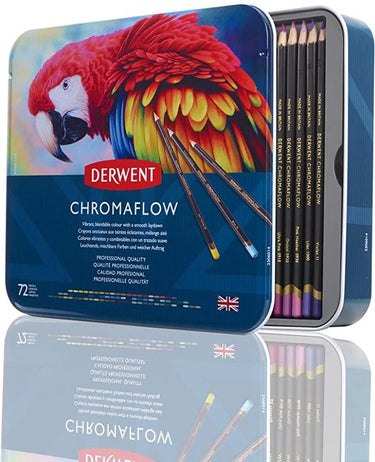 Derwent chromaflow kleurpotloden in blik - set van 72 potloden met zachte kern - assorti