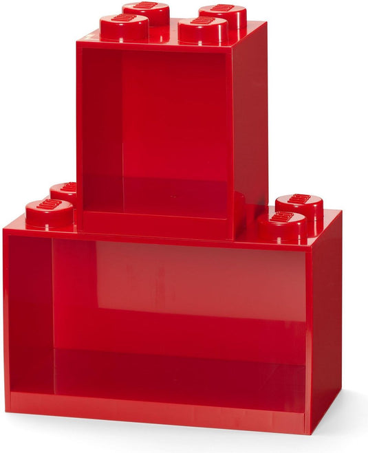 Lego iconic brick boekenplanken 4 + 8 noppen - set van 2 stuks - rood