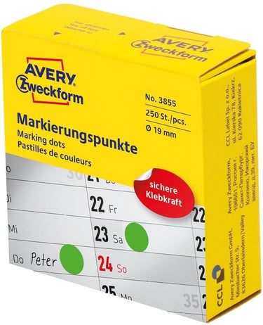 Avery markeringspunten groen 250 stuks 19 mm