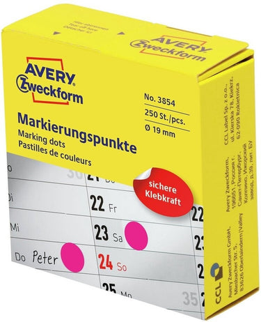 Avery markeringspunten magenta 250 stuks 19 mm