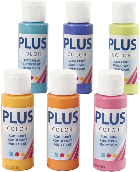 Plus color acrylverf  verschillende kleuren verf - acrylaatverf  acrylic paint  hobbyverf  knutselen en verven  sneldrogend  kleurrijk   6 x 60ml - incl. crea gift