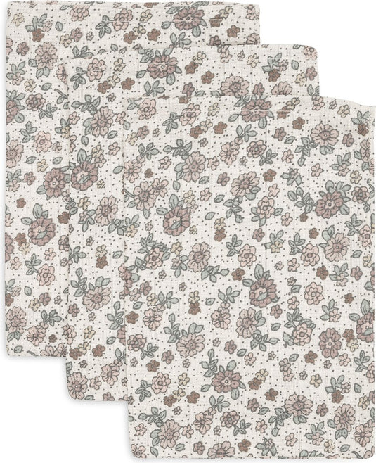Jollein - hydrofiel washandje 15x20cm - baby washandje - retro flowers - 3 stuks