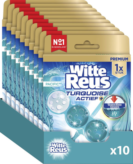 Witte reus toiletblok turquoise actief ocean toiletblok 50g - wc blokjes - voordeelverpakking - 10 stuks
