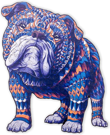 Engelhart houten puzzel bulldog – 159 unieke puzzelstukjes – a3 formaat grote houten legpuzzel – dieren puzzelspel – compact maar uitdagend denkspel – inclusief opbergetui –