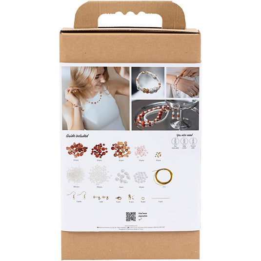 Creativ company hobbyset sieraden beige burnt orange wit parelmoer