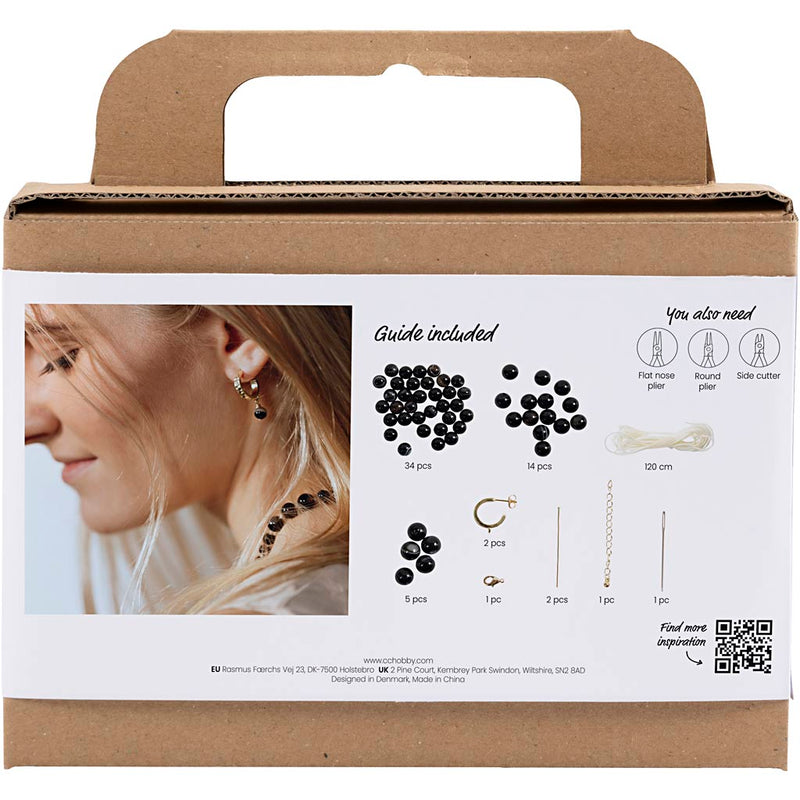 Load image into Gallery viewer, Creativ company mini hobbyset sieraden halsketting en oorbellen zwart en wit

