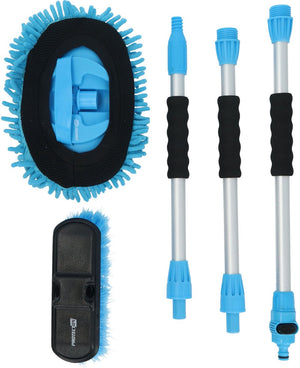 Protecton auto wasborstel set - 5-delig - wasborstel chenille mop - steel uit 3 delen - maximale lengte 130cm - gardena aansluiting