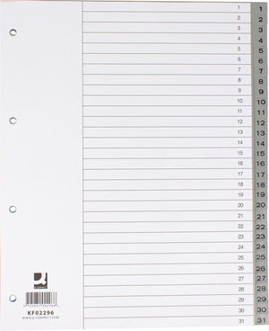 Q-connect numerieke tabbladen, a4, pp, 1-31, met indexblad, grijs