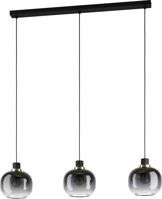 Eglo oilella hanglamp - e27 - 95 cm - smoke glas - zwart geelkoper