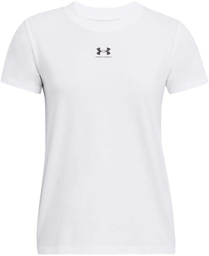 Under armour ua rival core ss-wht dames sportshirt - wit - zwart