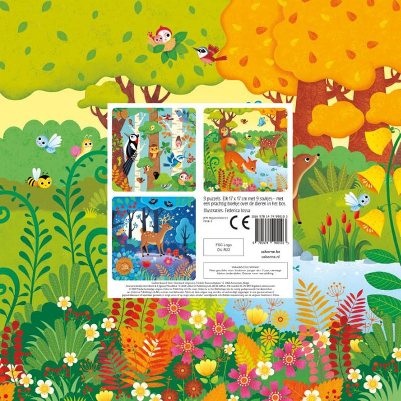 Afbeelding laden in galerijviewer, Boek met 3 puzzels, dieren in het bos 3+
