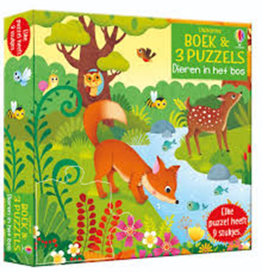 Boek met 3 puzzels, dieren in het bos 3+