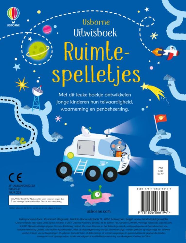 Afbeelding laden in galerijviewer, Uitwisboek: ruimtespelletjes 3+
