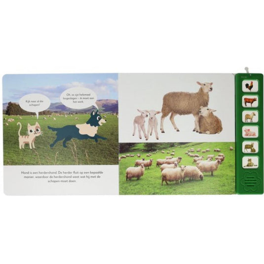 Luisteren naar boerderijdieren geluidenboek