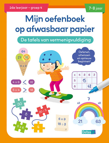 Deltas oefenboek afwasbaar papier tafels van vermenigvuldiging(7-8 j.)