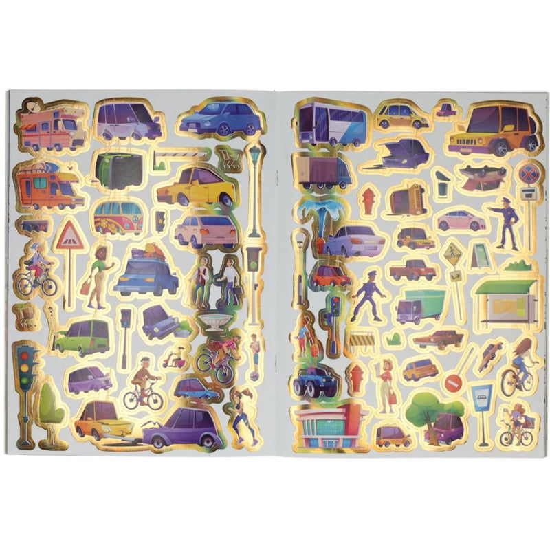 Load image into Gallery viewer, Kleur- en stickerboek voertuigen
