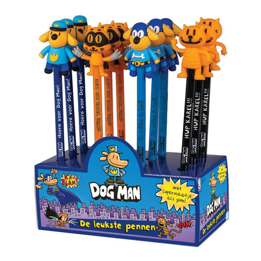 Dsp. dog man 3d gum+pen. 12 stuks. 4 ass