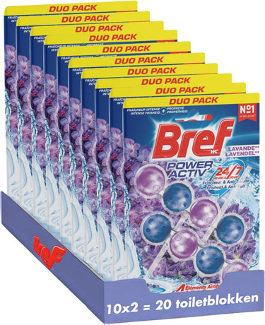 Bref - power activ - lavendel - toiletblok - schoon en fris toilet - vuilbeschermer - voordeelverpakking - 10 x 2 stuks