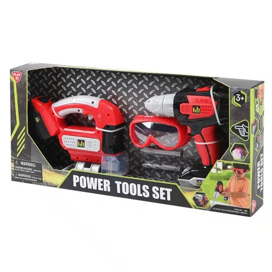 Playgo power tool set gereedschap set met boor en decoupeerzaag en bril.