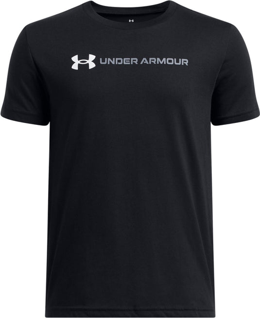 Under armour ua b logo wordmark ss unisex sportshirt - zwart - wit - grijs