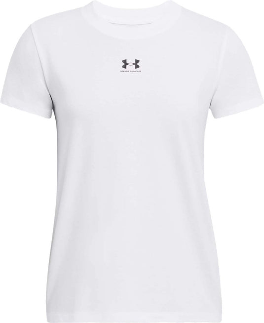 Under armour ua rival core ss-wht dames sportshirt - wit - zwart