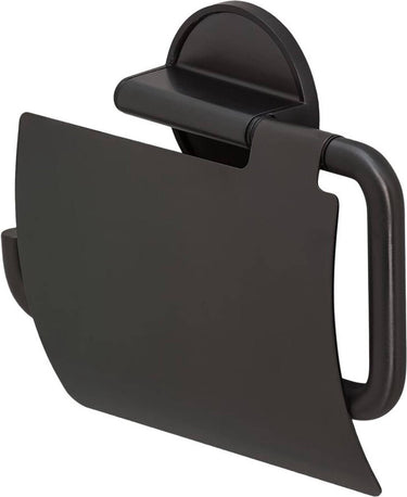 Tiger tune - wc rolhouder met klep - toiletrolhouder - zonder boren - zelfklevend 3m tape - zwart metaal geborsteld zwart - gunmetal black